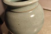 Stoneware studio green vase, GRM mark - probably Buxton Mill Pottery