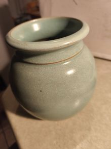 Stoneware studio green vase, GRM mark - probably Buxton Mill Pottery