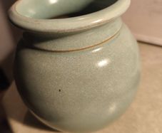 Stoneware studio green vase, GRM mark - probably Buxton Mill Pottery