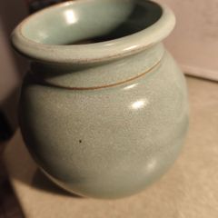 Stoneware studio green vase, GRM mark - probably Buxton Mill Pottery