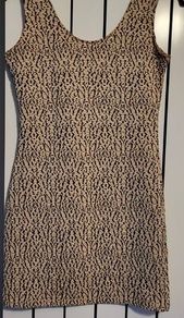 Mirumi Cream, Gold and Black Sparkly Scoop-Neck Sleeveless Mini Dress