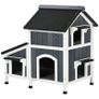 Wooden Cat House 2-Floor Outdoor Kitten Shelter with Window Grey Image 8
