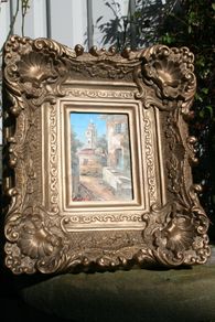 Antique Small oil on canvas painting and gold Louis Style French Deluxe Antique Frame (13,5" x 15,5")