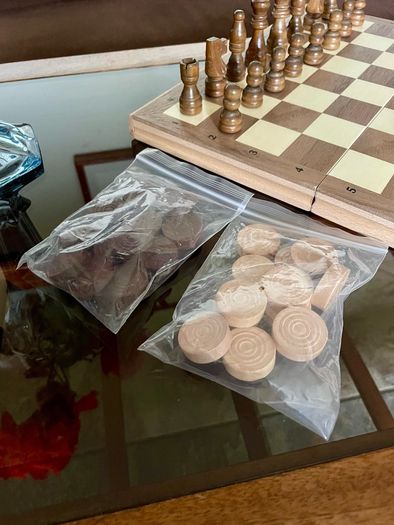 Vintage Style Marquetry Inlaid Folding Wooden Chess Checkers Draughts Pop Board Chess Pieces & Counters