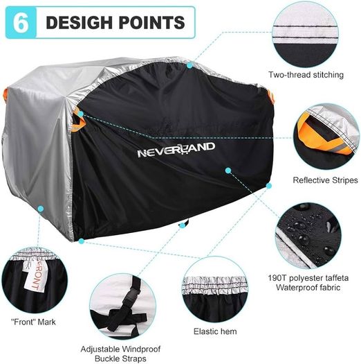 SALE | Cover,Waterproof Heavy Duty Double-sided Available Reflective Striping Adjustable Buckle Strap Windproof Quad Cover for Sun Dust UV Protection 190T XL Black Silver