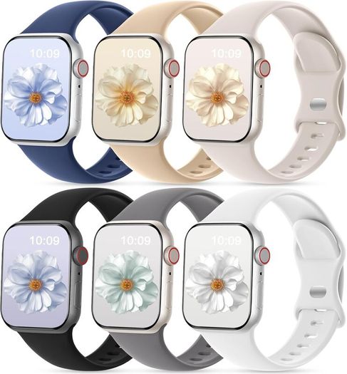CeMiKa 6 Pack Sport Straps Compatible with Apple Watch Strap 40mm 41mm 38mm 42mm(Series 11) - Silicone Sport Replacement Band for iWatch SE Series 11 10 9 8 7 6 5 4 3 SE3, Women Men