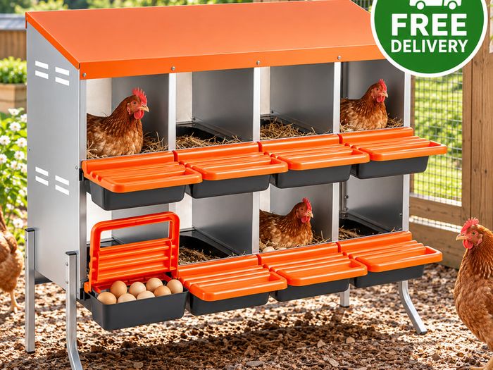 Chicken Nesting Boxes with 8 Compartments and Support Legs  Roll Away Egg Collection System