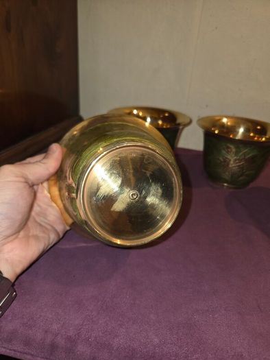 Set of 4 Cloisonne Brass Planters