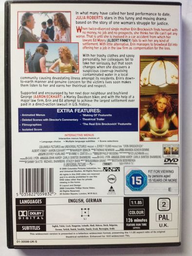 Erin Brockovich [2000] Julia Roberts, Aaron Eckhart & Albert Finney [1xDVD Movie] Academy Award Winner