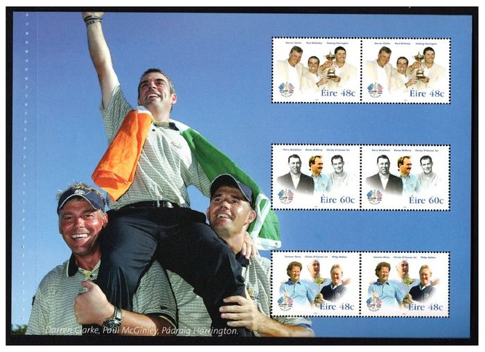 2006 Ireland Ryder Cup Matches Commemorative Stamps Booklet Pane featuring Irish players linked to Ryder Cup Mint Never Hinged (MNH). Hibernian HP164.