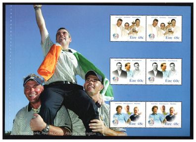 2006 Ireland Ryder Cup Matches Commemorative Stamps Booklet Pane featuring Irish players linked to Ryder Cup Mint Never Hinged (MNH). Hibernian HP164.