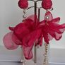 Fuchsia Pink Clip On Tassel Chain Crystal & Pearl Earrings Image 5