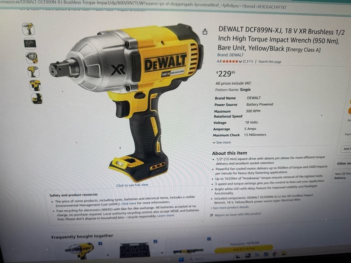Dewalt 1/2" impact gun 18V DCF899