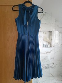 Closet London multi tie ink navy half pleated dress 10 occasion wedding