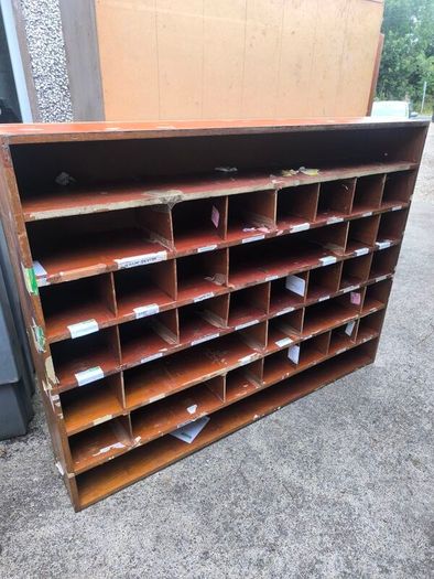 3 Original post office pigeon sorting benches