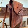 Vintage 1970s 1980s Hand Made Moroccan Leather Crossbody Bag Sunburst Motif Image 10