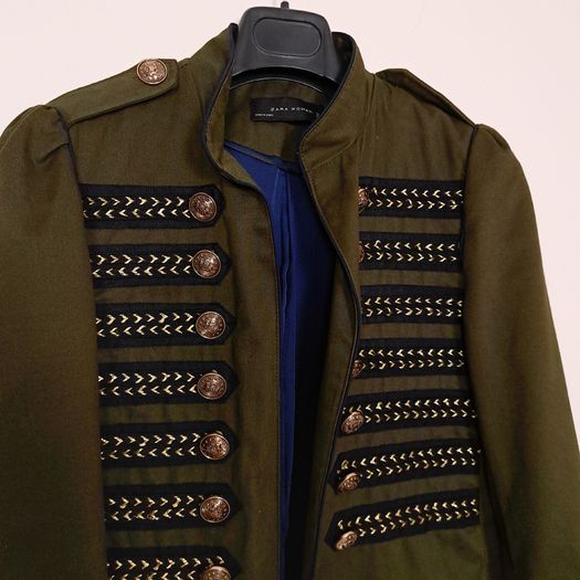Zara Khaki Olive Green Military Hussar Style Jacket Size XS