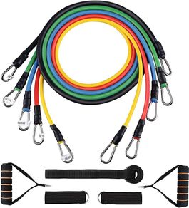 Resistance Bands Set 5pcs with Handle Strength Exercise Resistance Band Training Fitness Tubes Tension Bands Workout Gym Equipment Men and Women for Home Use Physical Training Cable (FREE POSTAGE)
