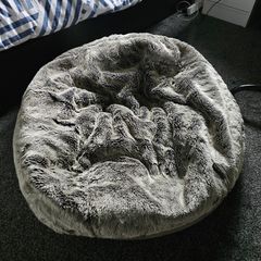 Large Fluffy Faux Fur Round Bean Bag - Grey & White