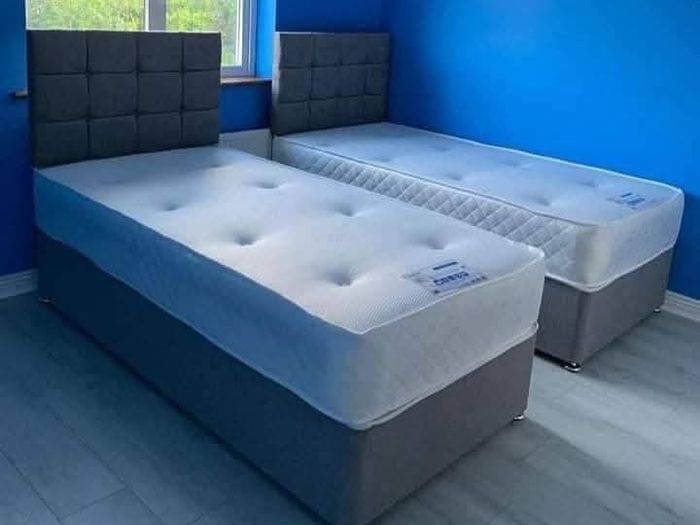 Single bed with mattress, headboard, many colors