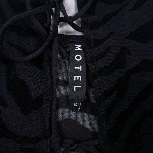 Motel Rocks Black Zebra Flocked Mesh Lace Up Cami Tank Top Size S