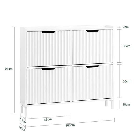 Slim Shoe Cabinet with 4 Doors Black or White 100 x 91 x 19 cm