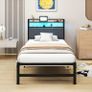 3ft Single Size Bed Frame with LED Lights Storage Upholstered Headboard and Charging Station Image 9