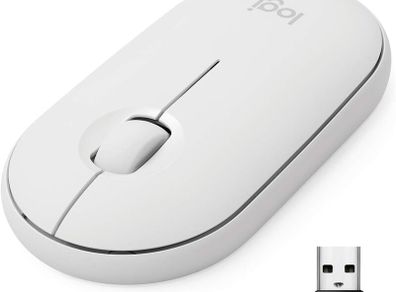 Logitech Pebble M350 Wireless Mouse with Bluetooth or USB - Silent, Slim Computer Mouse with Quiet Click for iPad, Laptop, Notebook, PC and Mac - Off White