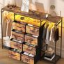 8-Drawer Dresser for Bedroom with Hanging Rack, LED Lights, Fabric Drawers, Metal Frame & Wooden Top, Heavy Duty Cloth Rack Closet Wardrobe with Drawers 150cm W x110cm H, Rustic Brown Image 3