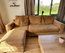 DFS 3-Seater Beige Jumbo Cord Sofa & Footstool