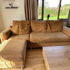 DFS 3-Seater Beige Jumbo Cord Sofa & Footstool