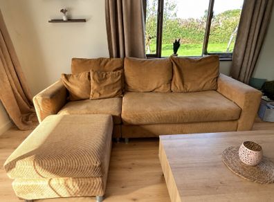 DFS 3-Seater Beige Jumbo Cord Sofa & Footstool