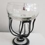 Duiske Hand Cut Blue Glass Pedestal Dish Retro Irish Cut Glass Bowl / Vase 7" Collectable. Image 9