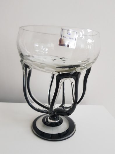 Duiske Hand Cut Blue Glass Pedestal Dish Retro Irish Cut Glass Bowl / Vase 7" Collectable.