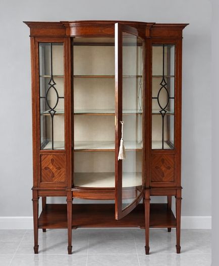 Antique Edwardian Mahogany and Rosewood Bow front  library cabinet