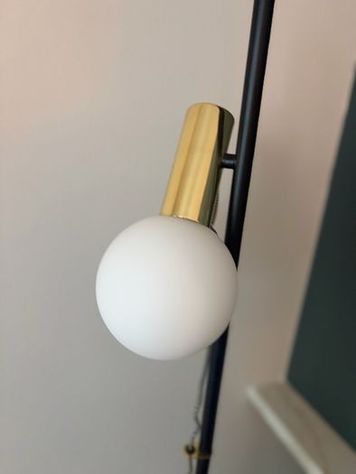 Made.com Modern Floor Lamp. Black & Brass with Frosted Glass Globe
