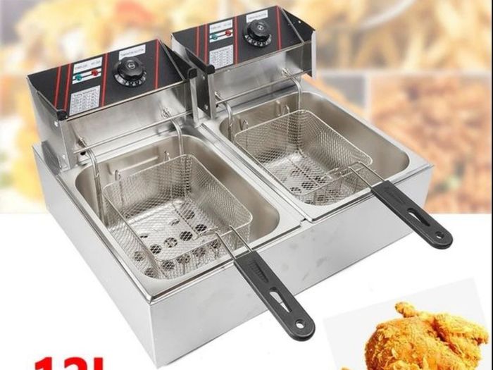 Stainless Steel Double Fryer  Electric Thermostat 60 To 200C With Basket And Lid 12L 220v