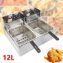 Stainless Steel Double Fryer  Electric Thermostat 60 To 200C With Basket And Lid 12L 220v Image 2