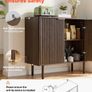 Coffee Bar Cabinet, Mid Century Fluted Coffee Bar Table with 2-Tier Storage, Buffet Stand Cabinet with Barn Door, Sideboard Buffet Station for Living Room, Entryway, 80 x 37.5 x 80 cm Walnut Image 6