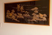 Teak Framed Asian Mid Century Art L94 x H43cm