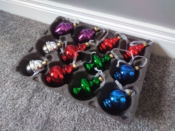 Retro Vintage Style Christmas Baubles one Box of x12 Glass Ornaments