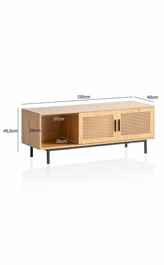 Modern 120cm Oak Effect TV Unit with Rattan Doors