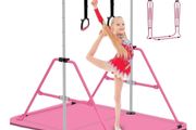 Junior Training Kip Bar Gymnastics Equipment for Home,Adjustable Height Folding Horizontal Bar with Gymnastic Rings for Kid