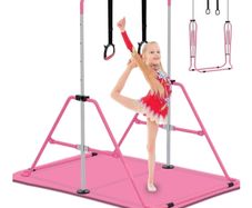 Junior Training Kip Bar Gymnastics Equipment for Home,Adjustable Height Folding Horizontal Bar with Gymnastic Rings for Kid