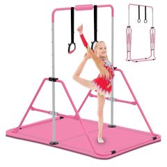 Junior Training Kip Bar Gymnastics Equipment for Home,Adjustable Height Folding Horizontal Bar with Gymnastic Rings for Kid