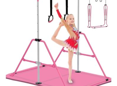 Junior Training Kip Bar Gymnastics Equipment for Home,Adjustable Height Folding Horizontal Bar with Gymnastic Rings for Kid
