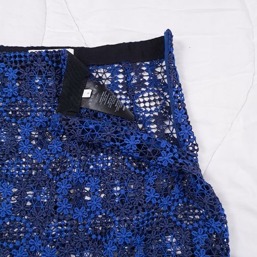 Sandro Royal Blue & Navy Floral Guipure Crochet Lace Midi Pencil Skirt 8UK/36EU