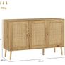 Sideboard living room storage cabinet with rattan-front doors and adjustable shelf, natural wood Image 2