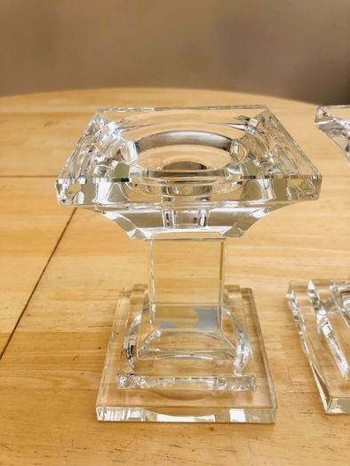 Large Heavy Crystal Pillar Column Candle Holders