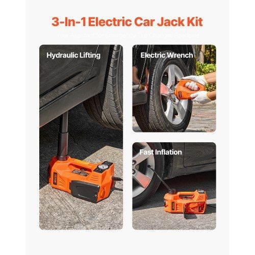 Electric Car Jack, 5 Tons /11000 lbs, Electric Scissor Jack with Built-In Inflator, 12V Tire Change Replacement with Electric Impact Wrench & LED Light